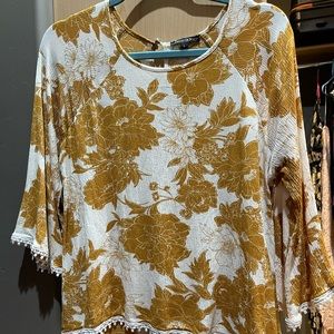 Papermoon Enola boho mustard & cream flowy blouse with beautiful crochet trim